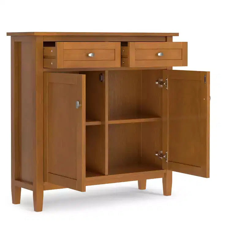 Meuble de rangement pour entrée de 36 po de large en bois massif de style transitoire Norfolk, brun doré pâle
