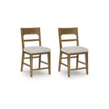 Signature Design by Ashley Cabalynn Counter Height Upholstered Barstools, Set of 2, Light Brown Frame with Cushioned Oatmeal Seat