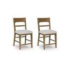 Signature Design by Ashley Cabalynn Counter Height Upholstered Barstools, Set of 2, Light Brown Frame with Cushioned Oatmeal Seat