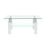Table basse rectangulaire en verre, table basse transparente avec espace de rangement double couche, tube en métal, table d'appoint moderne du milieu du siècle pour salon