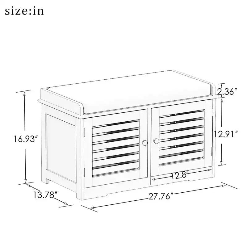 Banc de rangement pour chaussures, banc à chaussures blanc avec 2 portes et coussin d'assise rembourré gris, meuble à chaussures, banc d'entrée avec organisateur de chaussures