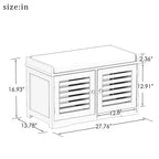 Banc de rangement pour chaussures, banc à chaussures blanc avec 2 portes et coussin d'assise rembourré gris, meuble à chaussures, banc d'entrée avec organisateur de chaussures