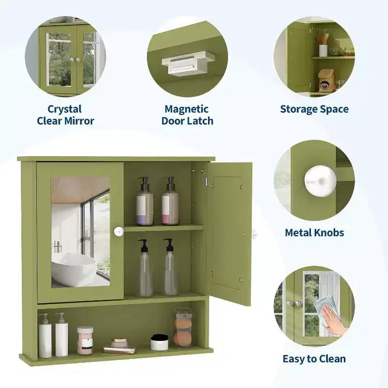 Armoire à pharmacie murale avec miroir et étagère réglable, armoire en chêne étanche pour l'organisation de la salle de bain