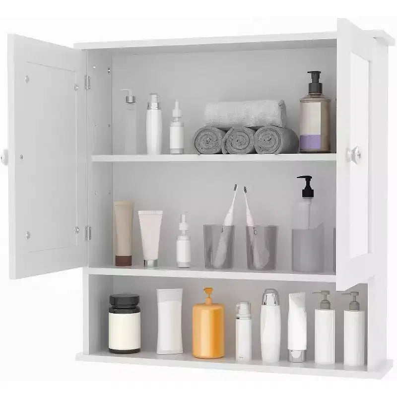 Armoire à pharmacie murale avec miroir et étagère réglable, armoire en chêne étanche pour l'organisation de la salle de bain