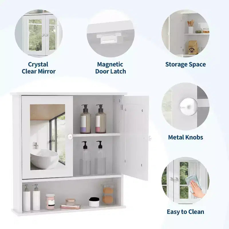 Armoire à pharmacie murale avec miroir et étagère réglable, armoire en chêne étanche pour l'organisation de la salle de bain
