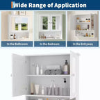 Armoire à pharmacie murale avec miroir et étagère réglable, armoire en chêne étanche pour l'organisation de la salle de bain