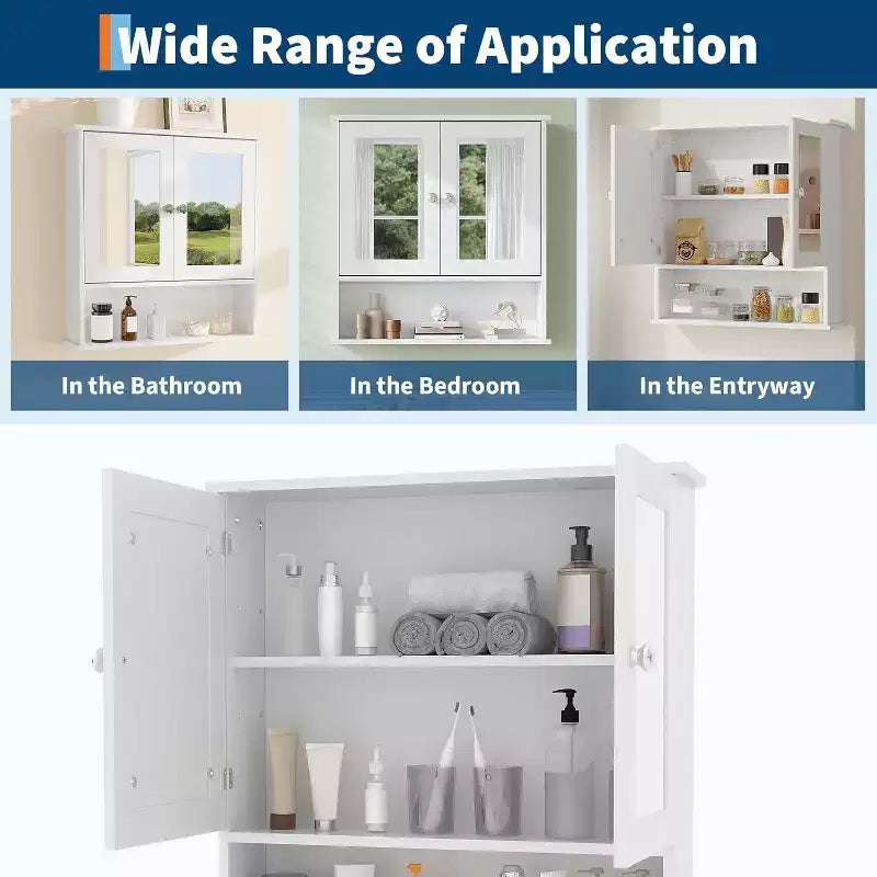 Armoire à pharmacie murale avec miroir et étagère réglable, armoire en chêne étanche pour l'organisation de la salle de bain