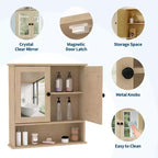 Armoire à pharmacie murale avec miroir et étagère réglable, armoire en chêne étanche pour l'organisation de la salle de bain