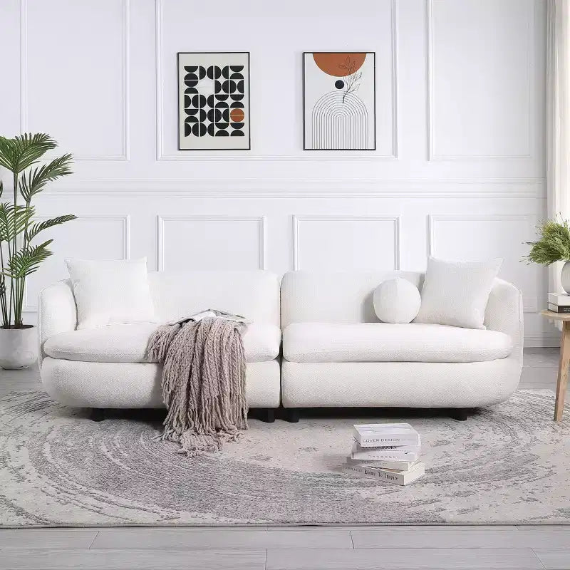Probe Hues 89 inch Round Sofa, 3 Seater Modern Style Upholstered Couch With 2 Pillows