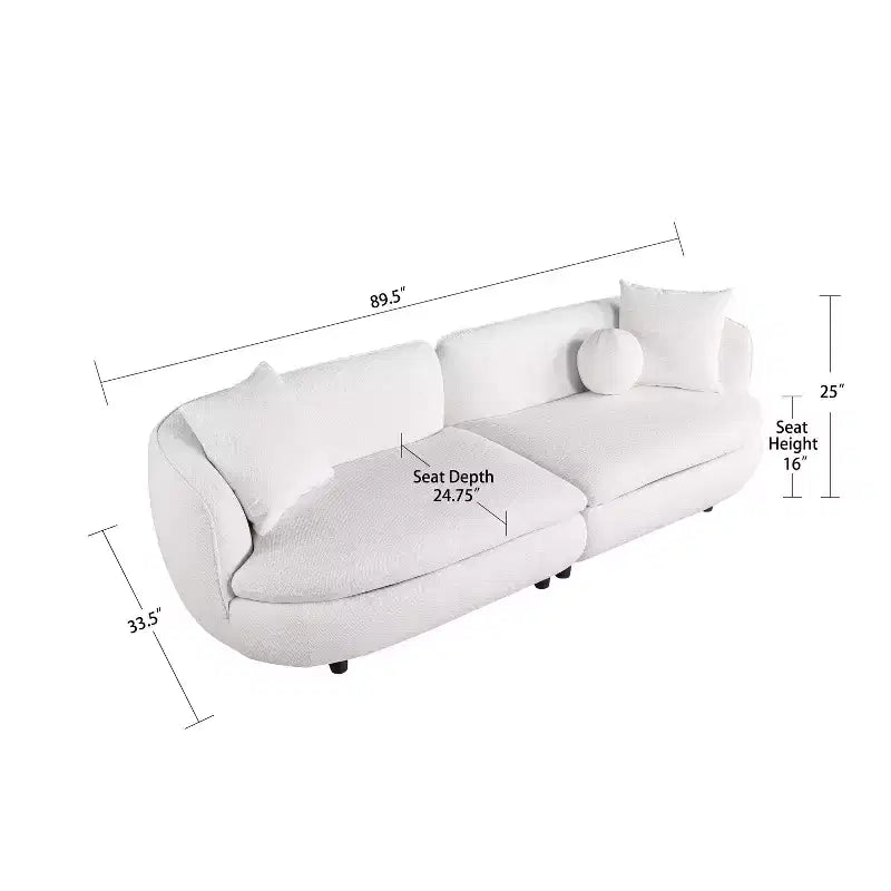 Canapé rond Probe Hues de 89 pouces, canapé rembourré de style moderne à 3 places avec 2 oreillers