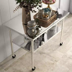 Table de travail en acier inoxydable certifiée NSF, robuste, pour cuisine commerciale, avec étagère inférieure, pour la maison, le restaurant, l'hôtel, argent