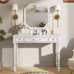 GDFStudio Temani Retro 3-Drawer Makeup Desk with Large Octagonal Mirror and Jewelry Storage
