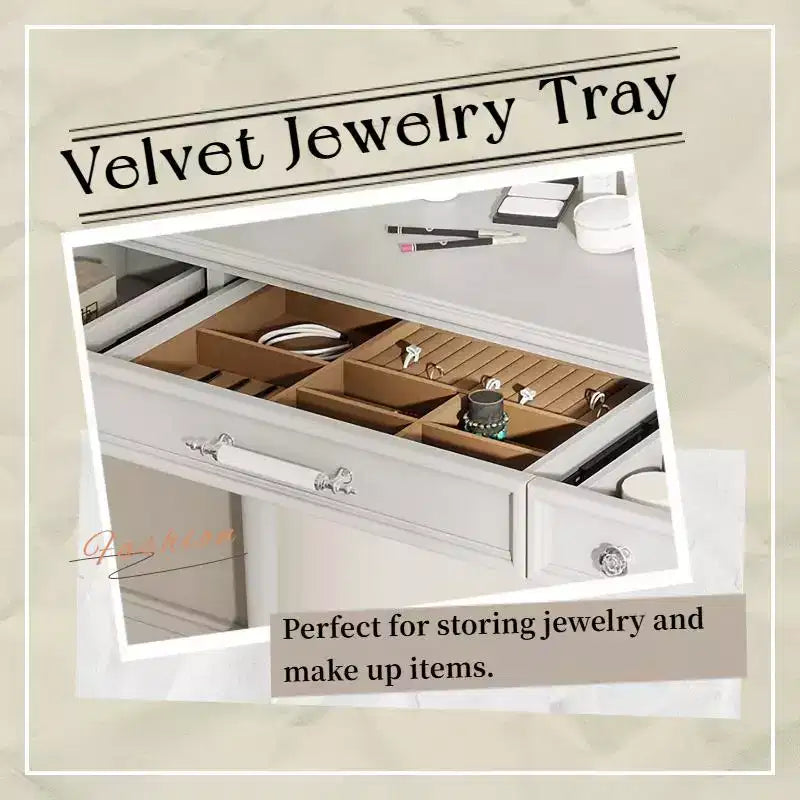 Coiffeuse GDFStudio Temani Rétro à 3 tiroirs avec grand miroir octogonal et rangement à bijoux