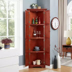 Étagère de cuisine d'angle à 4 niveaux, Armoire de rangement d'angle haute à 8 portes avec étagères réglables, Armoire bibliothèque de style ferme pour salon