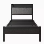 Cadre de lit double MAYEERTY avec tête de lit de rangement et station de recharge, pas besoin de sommier tapissier pour chambre à coucher