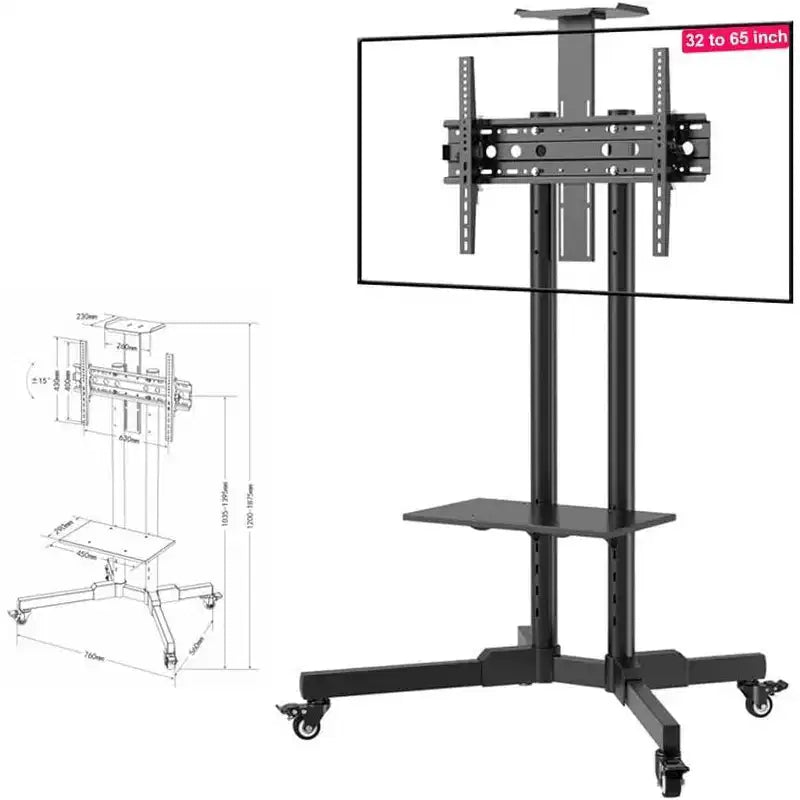Acekool Chariot TV roulant pour écrans de 32 à 65 pouces, support TV mobile réglable avec roulettes, bureau à domicile, noir