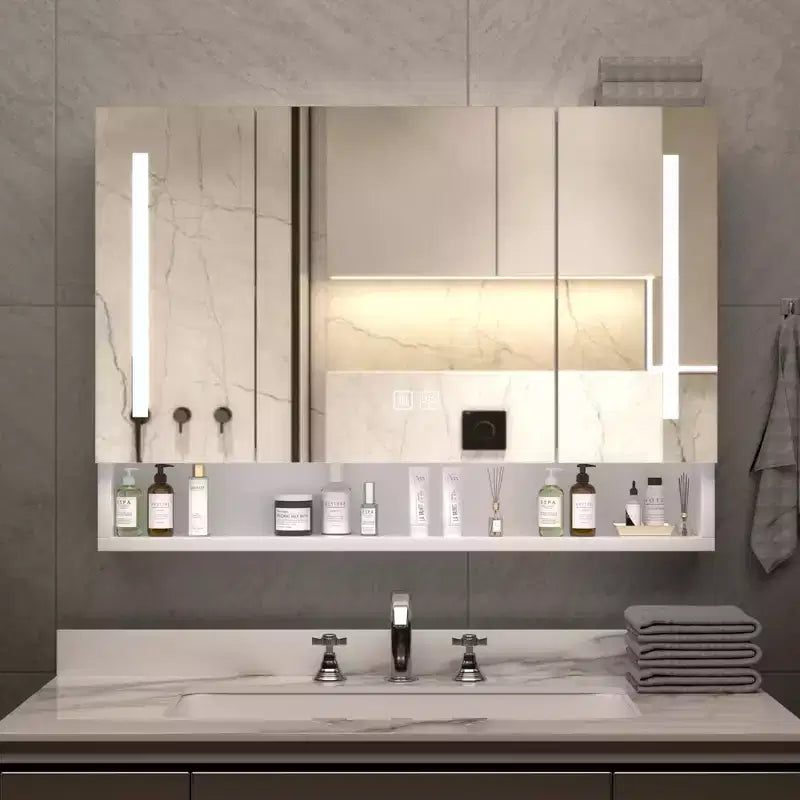 GDFStudio Aurora LED Lighted Bathroom Medicine Cabinet with Defogging Mirror
