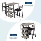 Ensemble de table de cuisine 3 pièces avec étagères de rangement et 2 chaises rembourrées - Table à manger en fer et bois pour petits espaces, appartements, copropriétés