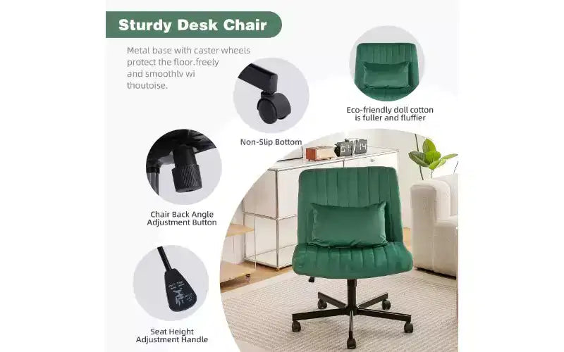 Chaise pivotante moderne en lin TUYOHW, chaise de bureau ergonomique, chaise de bureau à domicile réglable en hauteur, chaise polyvalente sans accoudoirs avec roulettes