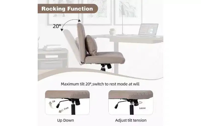 Chaise pivotante moderne en lin TUYOHW, chaise de bureau ergonomique, chaise de bureau à domicile réglable en hauteur, chaise polyvalente sans accoudoirs avec roulettes