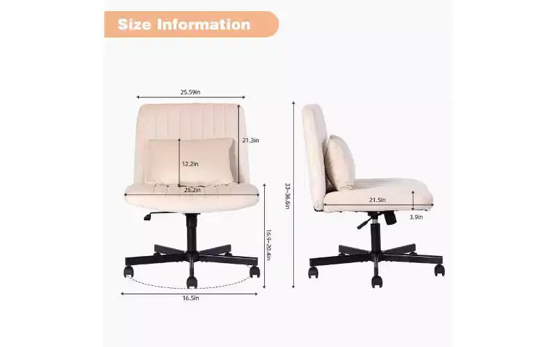Chaise pivotante moderne en lin TUYOHW, chaise de bureau ergonomique, chaise de bureau à domicile réglable en hauteur, chaise polyvalente sans accoudoirs avec roulettes