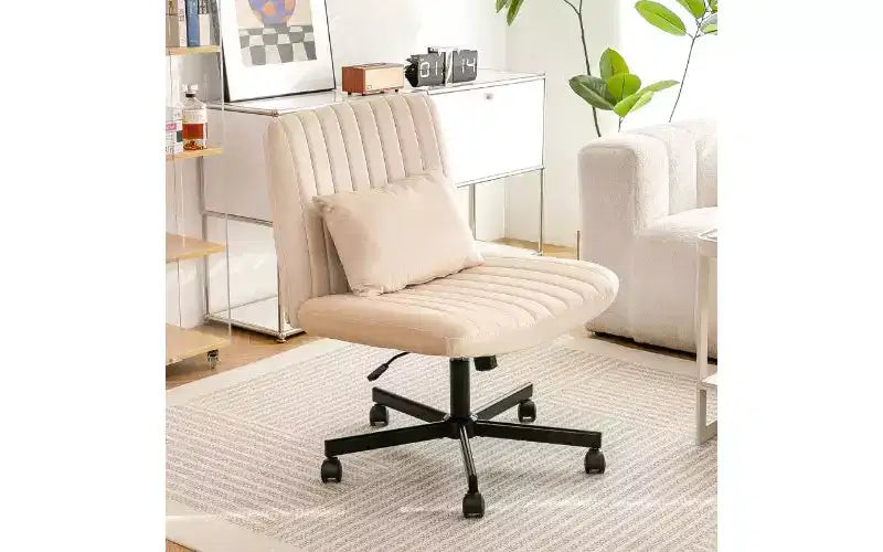 Chaise pivotante moderne en lin TUYOHW, chaise de bureau ergonomique, chaise de bureau à domicile réglable en hauteur, chaise polyvalente sans accoudoirs avec roulettes