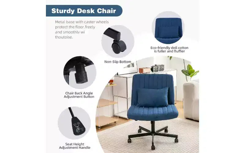 Chaise pivotante moderne en lin TUYOHW, chaise de bureau ergonomique, chaise de bureau à domicile réglable en hauteur, chaise polyvalente sans accoudoirs avec roulettes