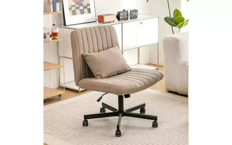 Chaise pivotante moderne en lin TUYOHW, chaise de bureau ergonomique, chaise de bureau à domicile réglable en hauteur, chaise polyvalente sans accoudoirs avec roulettes