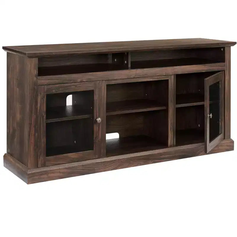 Meuble TV TUYOHW avec porte en verre pour téléviseurs jusqu'à 65 pouces, meuble de divertissement moderne avec armoires et étagères ouvertes