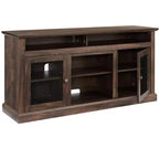 Meuble TV TUYOHW avec porte en verre pour téléviseurs jusqu'à 65 pouces, meuble de divertissement moderne avec armoires et étagères ouvertes