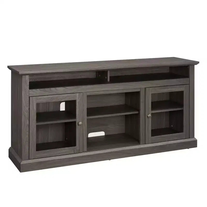Meuble TV TUYOHW avec porte en verre pour téléviseurs jusqu'à 65 pouces, meuble de divertissement moderne avec armoires et étagères ouvertes