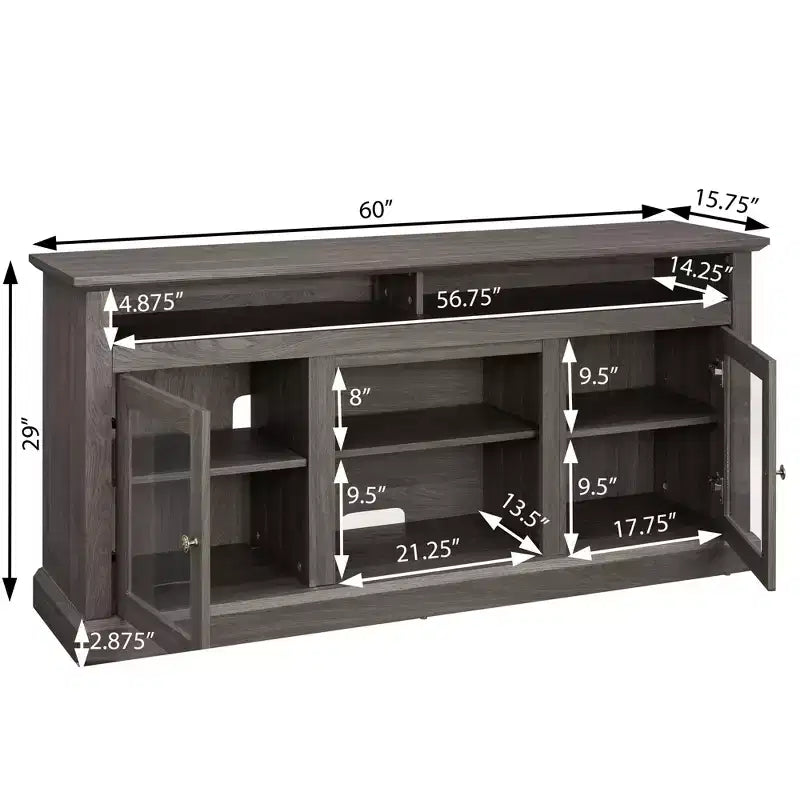 Meuble TV TUYOHW avec porte en verre pour téléviseurs jusqu'à 65 pouces, meuble de divertissement moderne avec armoires et étagères ouvertes