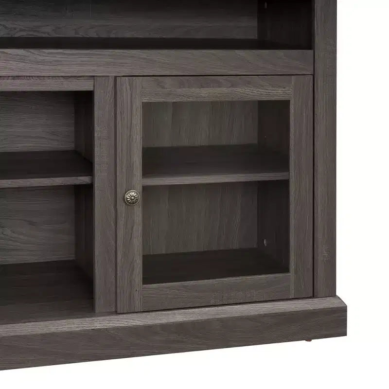 Meuble TV TUYOHW avec porte en verre pour téléviseurs jusqu'à 65 pouces, meuble de divertissement moderne avec armoires et étagères ouvertes