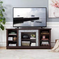 Meuble TV TUYOHW pour téléviseurs jusqu'à 65 pouces, console multimédia de style ferme avec contours en fausse pierre empilée et étagères ouvertes