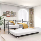 MAYEERTY Twin Size Metal Daybed with Trundle, 2-in-1 Sofa Bed, Space-Saving for Guest Room & Living Room, Black