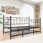 MAYEERTY Lit de Repos Métallique Double avec Lit Gigogne, Canapé-Lit 2 en 1, Gain de Place pour Chambre d'Amis et Salon, Noir