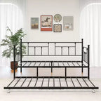 MAYEERTY Lit de Repos Métallique Double avec Lit Gigogne, Canapé-Lit 2 en 1, Gain de Place pour Chambre d'Amis et Salon, Noir