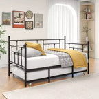 MAYEERTY Lit de Repos Métallique Double avec Lit Gigogne, Canapé-Lit 2 en 1, Gain de Place pour Chambre d'Amis et Salon, Noir