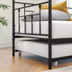 MAYEERTY Lit de Repos Métallique Double avec Lit Gigogne, Canapé-Lit 2 en 1, Gain de Place pour Chambre d'Amis et Salon, Noir