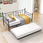 MAYEERTY Lit de Repos Métallique Double avec Lit Gigogne, Canapé-Lit 2 en 1, Gain de Place pour Chambre d'Amis et Salon, Noir