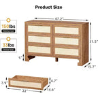 Commode double à 6 tiroirs COZONY avec motif en toile de jute et poignées dorées