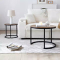 Round Nesting Table Set of 2, Removable Modern Side Table with Wooden Tabletop & Metal Frame, Industrial Stacking Side Table for Living Room