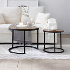 Tables gigognes rondes, lot de 2, tables d'appoint modernes amovibles avec plateau en bois et cadre en métal, tables d'appoint industrielles empilables pour salon