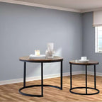 Tables gigognes rondes, lot de 2, tables d'appoint modernes amovibles avec plateau en bois et cadre en métal, tables d'appoint industrielles empilables pour salon