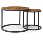 Tables gigognes rondes, lot de 2, tables d'appoint modernes amovibles avec plateau en bois et cadre en métal, tables d'appoint industrielles empilables pour salon