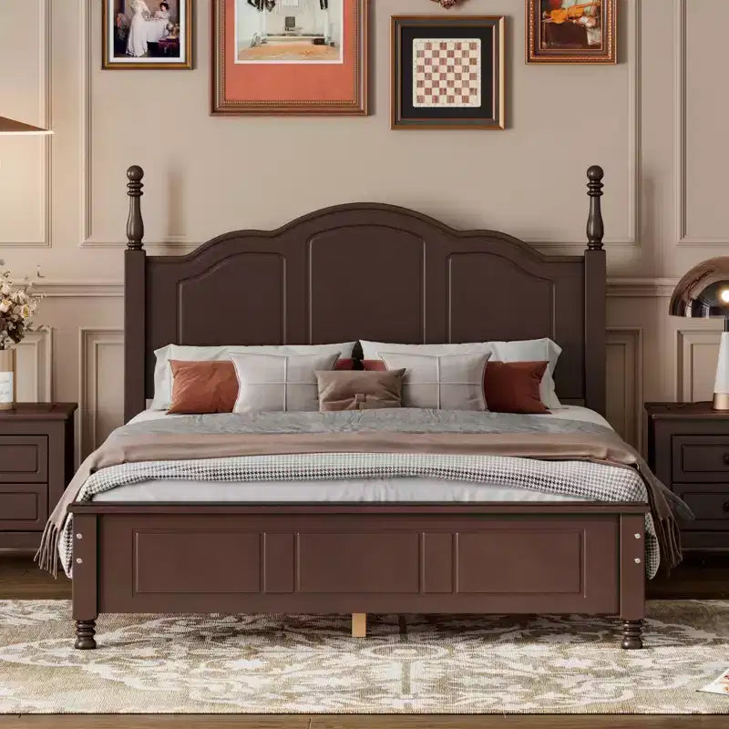 GDFStudio Lucinda Retro Wooden Platform Bed with Headboard