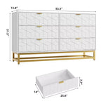COZONY Commode moderne à 6 tiroirs avec poignées dorées, double commode de rangement large pour salon, chambre et couloir