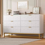 COZONY Commode moderne à 6 tiroirs avec poignées dorées, double commode de rangement large pour salon, chambre et couloir