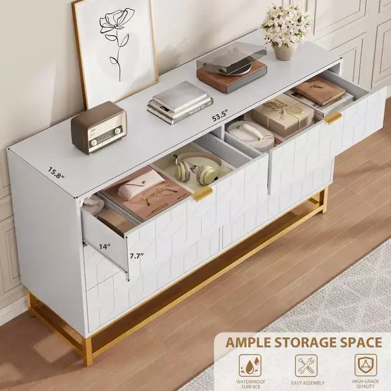 COZONY Commode moderne à 6 tiroirs avec poignées dorées, double commode de rangement large pour salon, chambre et couloir