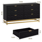 COZONY Commode moderne à 6 tiroirs avec poignées dorées, double commode de rangement large pour salon, chambre et couloir